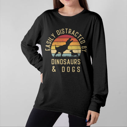 Best Dinosaur Lover Shirt, Funny Dinosaur UnisexT-Shirt/Hoodie/Sweatshirt HLT00 - Easily distracted by Dinosaurs and dogs I heart Dinosaur dog T-Shirt