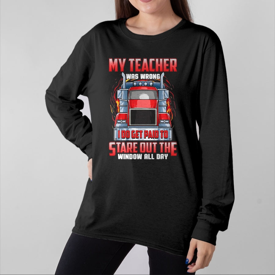 Best Truck Driver Life Shirt, Funny Trucker UnisexT-Shirt/Hoodie/Sweatshirt HLT00 - Funny Truck Driver Shirts Men Trucker My Teacher was Wrong T-Shirt, Men, Navy Blue, 3X-Large