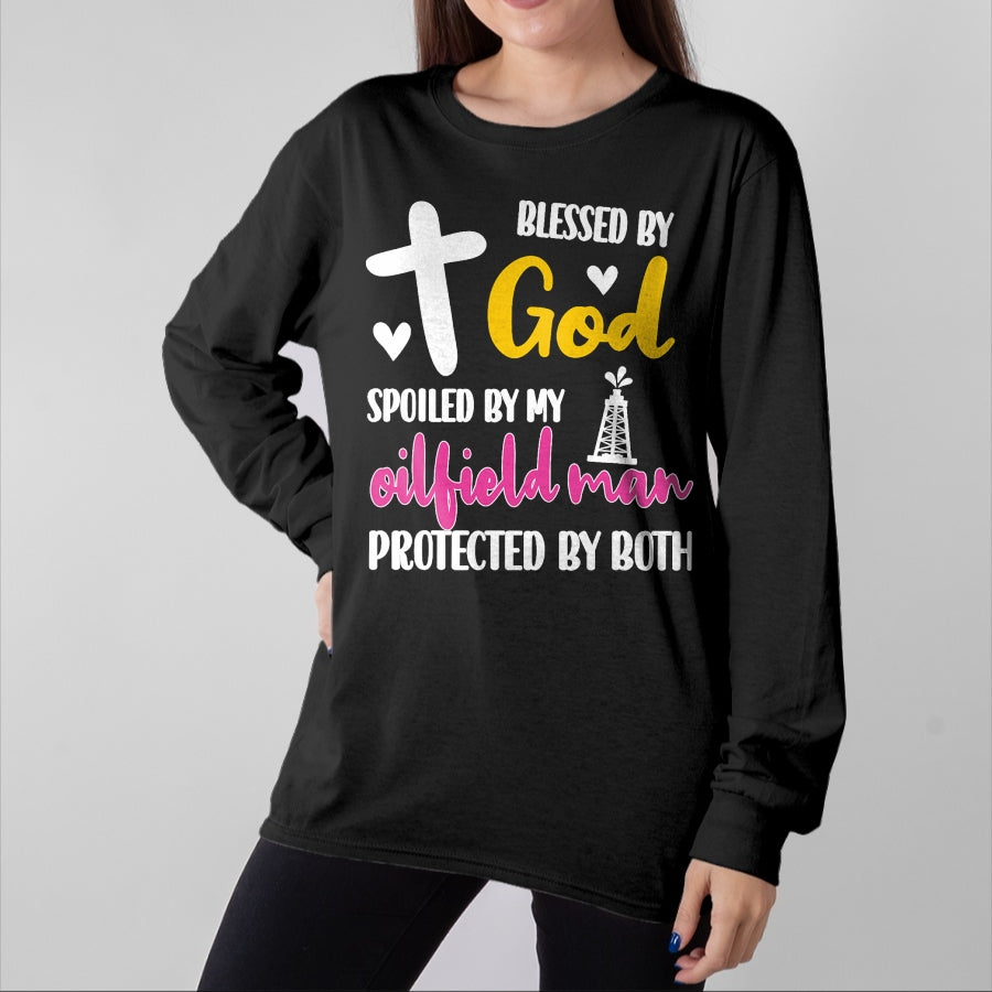 Best Wife Shirt, Wife and Husband Unisex T-Shirt/Hoodie/Sweatshirt HLT00 - Spoiled By My Oilfield Man  Husband Oilfield Worker Wife T-Shirt