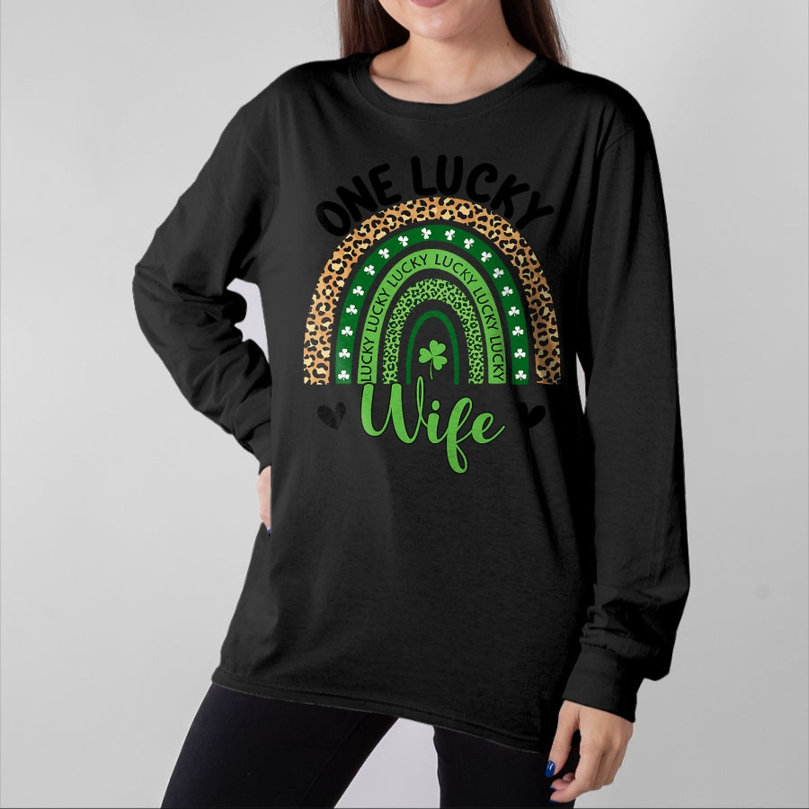 Best Wife Shirt, Wife and Husband Unisex T-Shirt/Hoodie/Sweatshirt HLT00 - Gift for wife T shirt, lucky wife   Womens One Lucky Wife Leopard Rainbow St Patricks Day Shamrock T