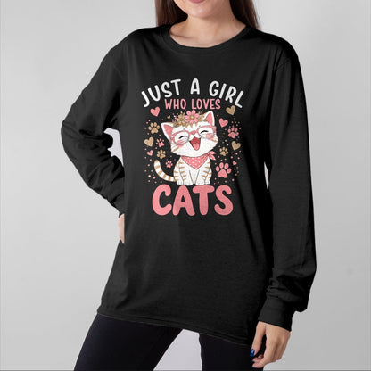 Cat Love Shirt, Funny Cat Lover Gift UnisexT-Shirt/Hoodie/Sweatshirt HLT00 - Just A Girl Who Loves Cats Cute Floral Animals Lover T-Shirt (1)