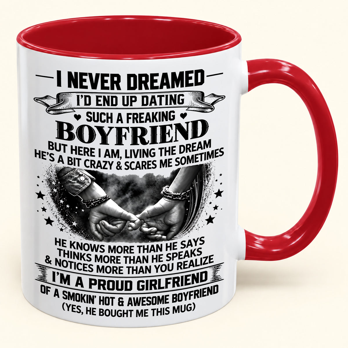 I’M A PROUD GIRLFRIEND OF A SMOKIN’ HOT & AWESOME BOYFRIEND - FUNNY CHRISTMAS 2026 - GIFT ACCENT COFFEE MUG - HLT00 (SKU2610-615)