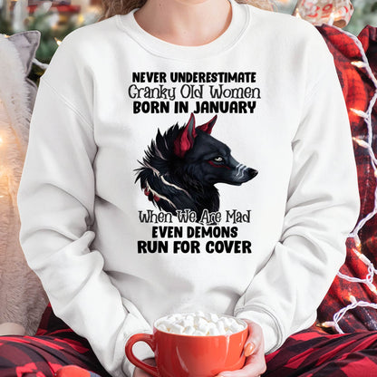 Never Underestimate Cranky Old Women Born In January – Birthday T-Shirt for Women - HLT01 (SKU2603-45-01)