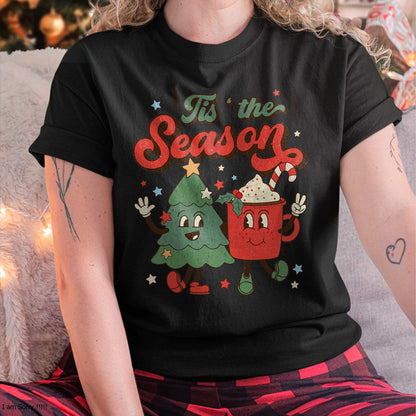 Christmas Shirts for Family, Funny christmas shirts, Christmas Unisex T-Shirt/Hoodie/Sweatshirt HLT00 - Vintage Christmas Tis The Season Christmas Tree Coffee Latte T-Shirt