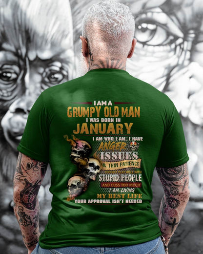 January - Grumpy Old Man T-Shirt - Funny Skull Anger Issues Tee - Perfect Gift For Men HLT01 (SKU08-67-01)