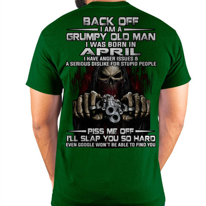 April - Grumpy Old Man T-Shirt – Funny Skull Gun Graphic Tee for Men - HLT04 (SKU09-109-04)