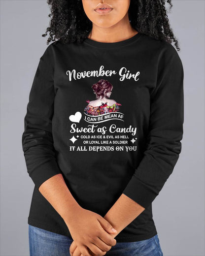 November Girl T-Shirt – Sweet As Candy, Cold As Ice - Birthday Gift for Women - HLT11 (SKU26T-01-38-11)