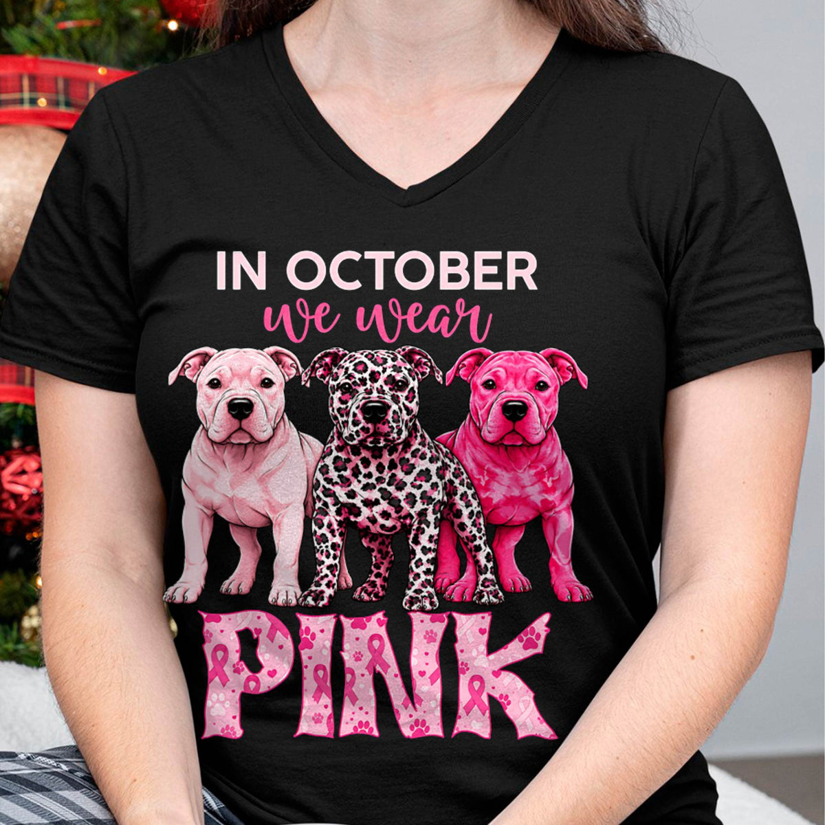IN OCTOBER WE WEAR PINK - PITBULL MOM SHIRT FOR WOMEN - PINK OCTOBER BREAST CANCER AWARENESS - KIEN00 (SKU2608-329)