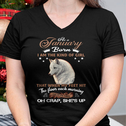 AS A JANUARY GIRL I'M FEARLESS WOLF SHIRT – GIFT FOR WOMEN - HLT01 (SKU2604-238-01)