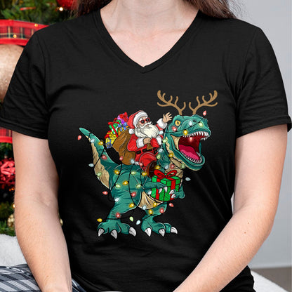 Christmas Shirts for Family, Funny christmas shirts, Christmas Unisex T-Shirt/Hoodie/Sweatshirt HLT00 - Santa Riding Dinosaur T rex Deer Kids Boys Men Christmas T-Shirt