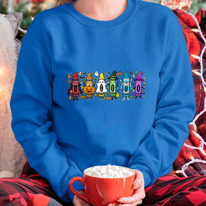 Best Teacher Shirt, Funny Teacher UnisexT-Shirt/Hoodie/Sweatshirt HLT00 - Spooky Halloween Crayons Teacher Classroom T-Shirt