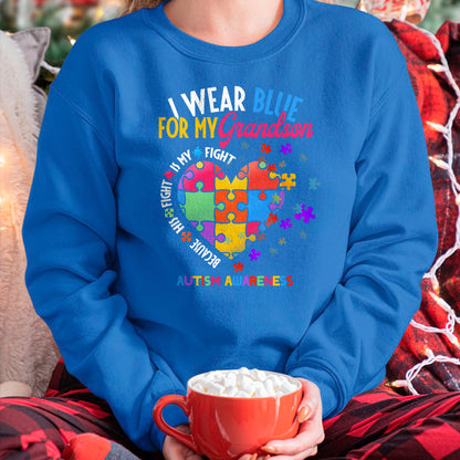 Best Grandpa Shirt, Proud Grandpa Unisex T-Shirt/Hoodie/Sweatshirt HLT00 - Grandma Grandpa I Wear Blue For My Grandson Autism Awareness T-Shirt