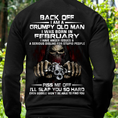 February - Grumpy Old Man T-Shirt – Funny Skull Gun Graphic Tee for Men - HLT02 (SKU09-109-02)