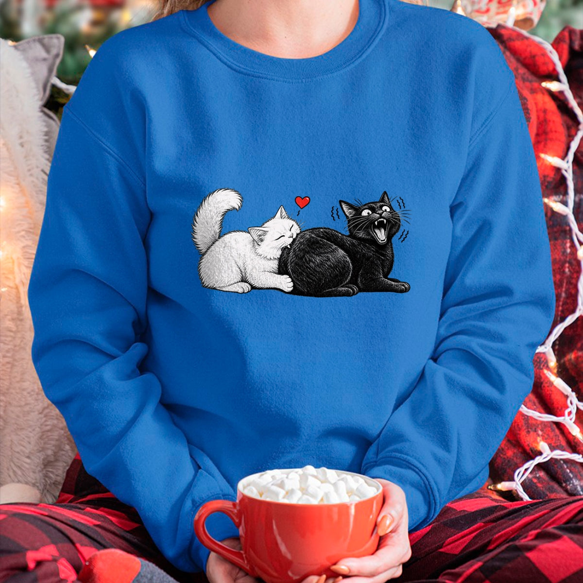 Cat Love Shirt, Funny Cat Lover Gift UnisexT-Shirt/Hoodie/Sweatshirt HLT00 - Funny Cat Couple Black White Cats Love Cat Biting Cat Butt T-Shirt