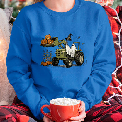 Best Farmer Life Shirt, Funny Farmer UnisexT-Shirt/Hoodie/Sweatshirt HLT00 - Ghost Tractor Pumpkin Halloween Costume Farmer Boys Kids T-Shirt