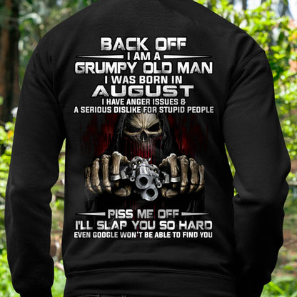 August - Grumpy Old Man T-Shirt – Funny Skull Gun Graphic Tee for Men - HLT08 (SKU09-109-08)
