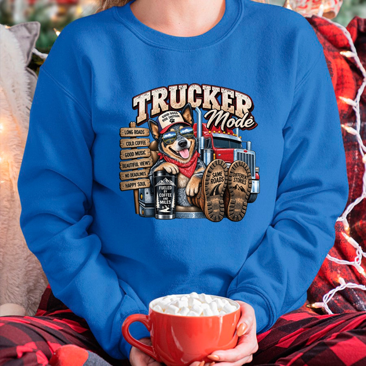 Best Truck Driver Life Shirt, Funny Trucker UnisexT-Shirt/Hoodie/Sweatshirt HLT00 - Funny Trucker Blue Heeler Dog Semi Truck Driver Humor Design Long Sleeve T-Shirt