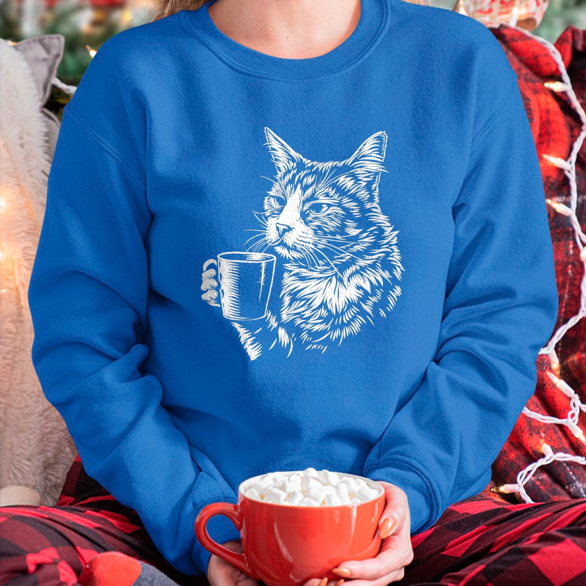 Cat Love Shirt, Funny Cat Lover Gift UnisexT-Shirt/Hoodie/Sweatshirt HLT00 - Cat Drinking Coffee Lover Barista Funny Animal Tired Cat T-Shirt