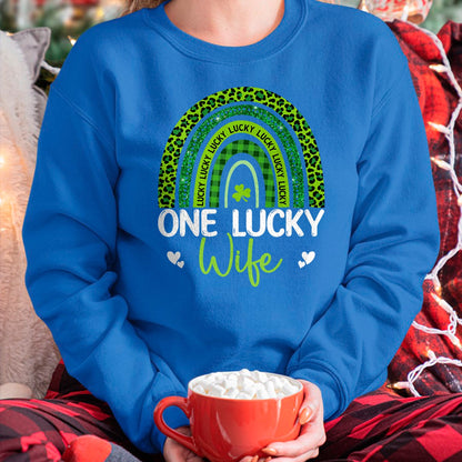 Best Wife Shirt, Wife and Husband Unisex T-Shirt/Hoodie/Sweatshirt HLT00 - Gift for wife T shirt, lucky wife   One Lucky Wife Rainbow Leopard Saint Patrick's Day T-Shirt