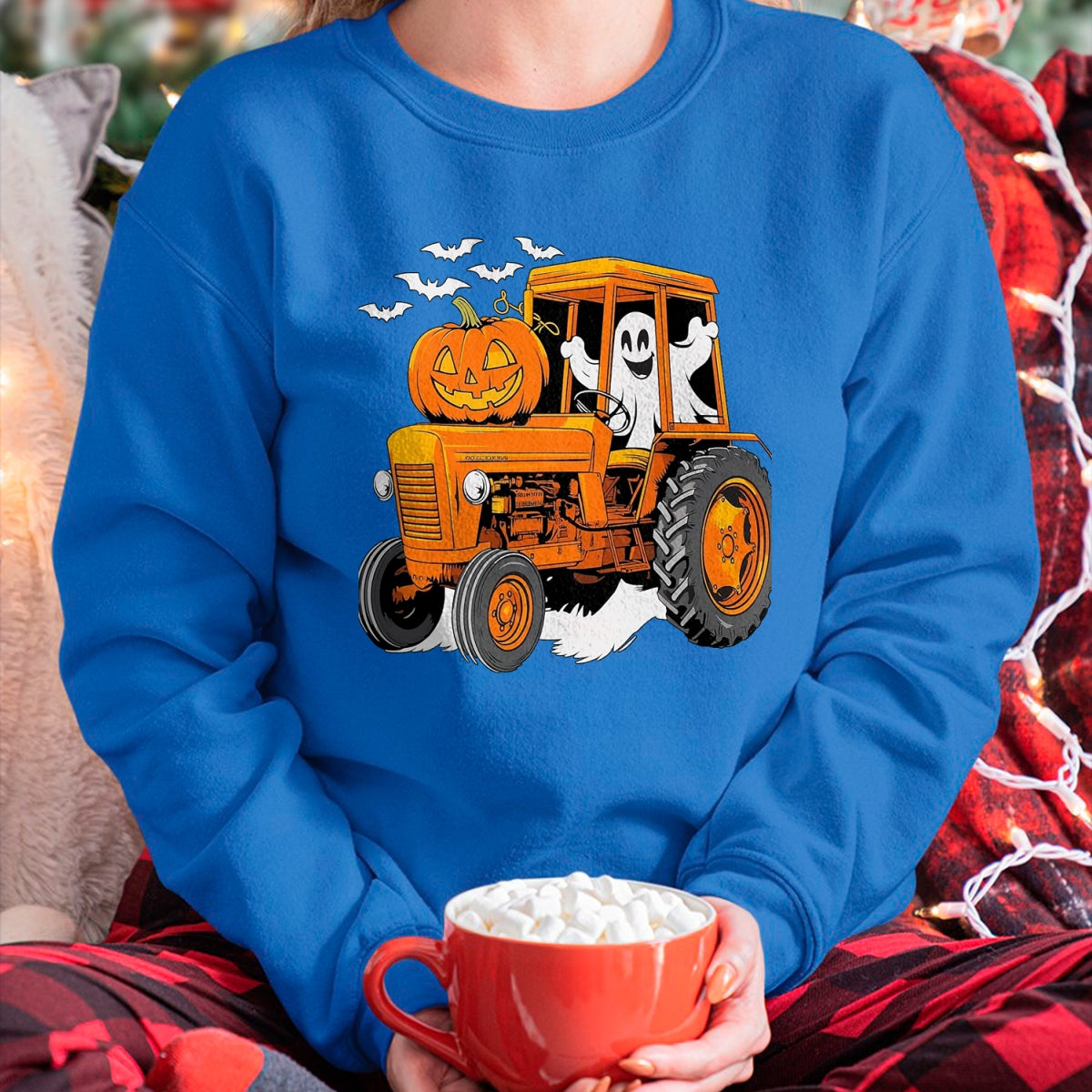 Best Farmer Life Shirt, Funny Farmer UnisexT-Shirt/Hoodie/Sweatshirt HLT00 - Farmer Tractor Ghost and Pumpkin Halloween Costume T-Shirt, Men, Navy Blue, Large