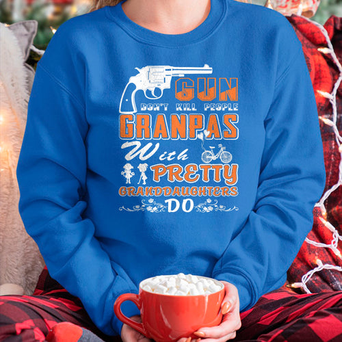 Best Grandpa Shirt, Proud Grandpa Unisex T-Shirt/Hoodie/Sweatshirt HLT00 - Guns Don't Kill People Grandpas With Pretty Granddaughter 01