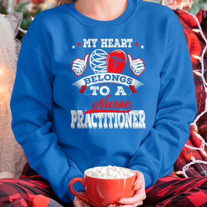Funny Nurse Shirt, Nurse Unisex T-Shirt/Hoodie/Sweatshirt HLT00 - My Heart Belongs To A Nurse Practitioner Husband Wife Gift T-Shirt
