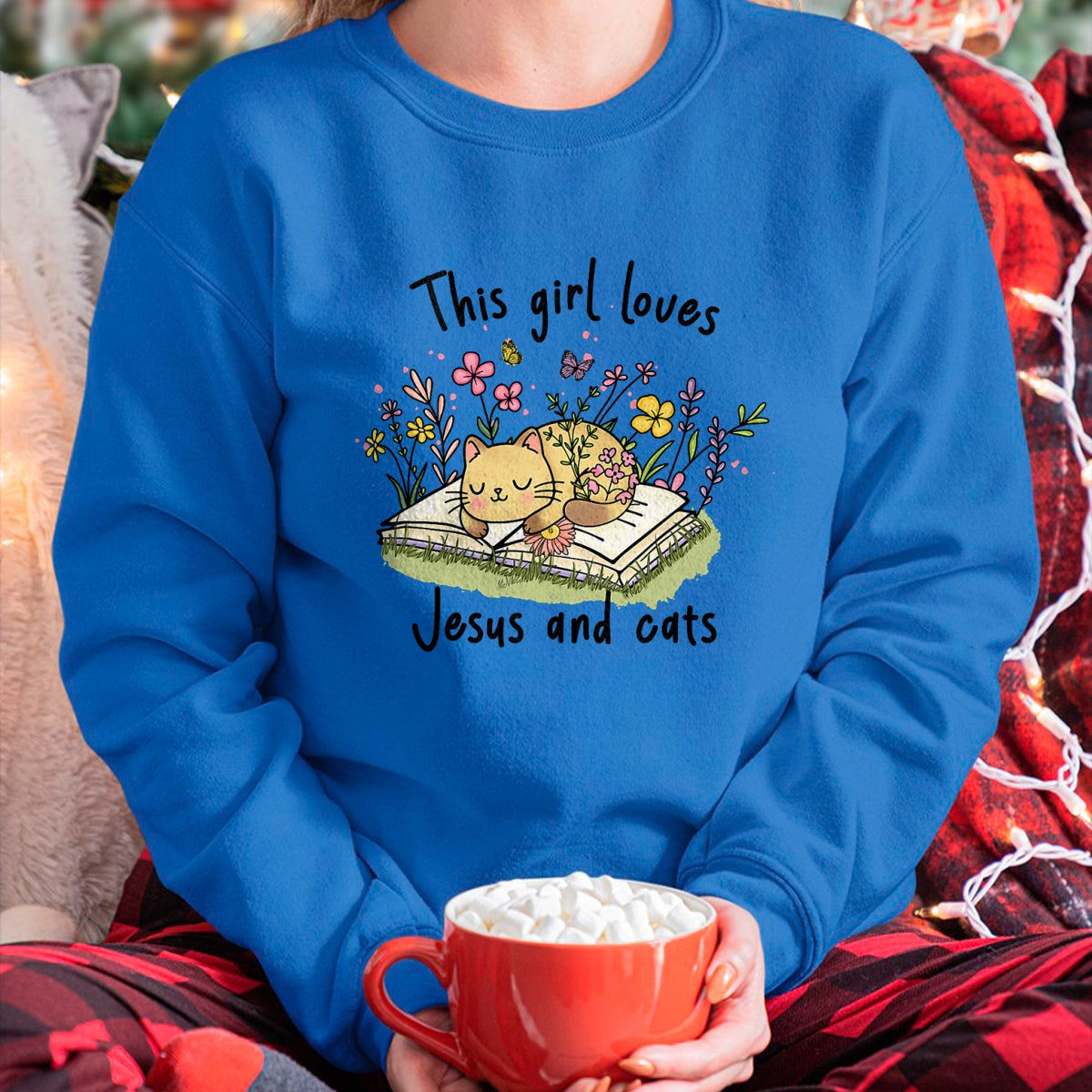 Cat Love Shirt, Funny Cat Lover Gift UnisexT-Shirt/Hoodie/Sweatshirt HLT00 - This Girl Loves Jesus and Cats Cute Christian T-Shirt (1)