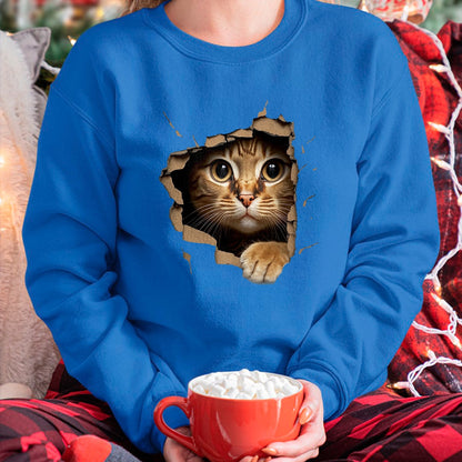 Cat Love Shirt, Funny Cat Lover Gift UnisexT-Shirt/Hoodie/Sweatshirt HLT00 - Cute Kitten Looks from Torn Fabric - Cats T-Shirt, Men, Olive Green, X-Large