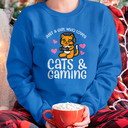Cat Love Shirt, Funny Cat Lover Gift UnisexT-Shirt/Hoodie/Sweatshirt HLT00 - Just Girl Who Loves Cats Gaming Cute Gamer Women Girls Kids T-Shirt