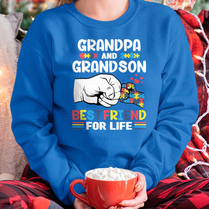 Best Grandpa Shirt, Proud Grandpa Unisex T-Shirt/Hoodie/Sweatshirt HLT00 - Proud Support Autism Grandpa And Grandson Autism Awareness T-Shirt
