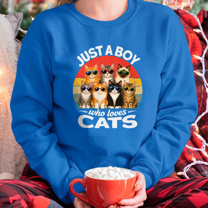 Cat Love Shirt, Funny Cat Lover Gift UnisexT-Shirt/Hoodie/Sweatshirt HLT00 - Just A Boy Who Loves Cats Funny Boys Kids Pets Lovers T-Shirt