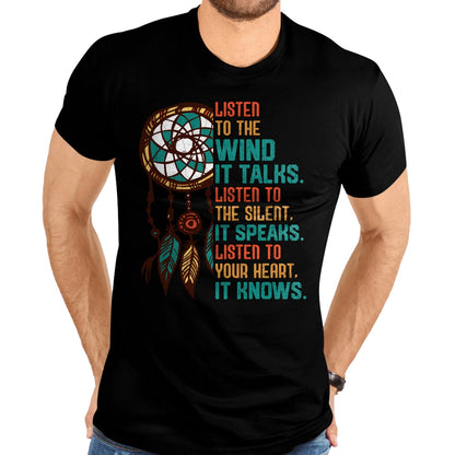 Native American T-Shirts, Vintage Native American Unisex T-Shirt/Hoodie/Sweatshirt HLT00 - Listen To The Wind It Talks Fun Native American Day Graphic Long Sleeve T-Shirt (1)
