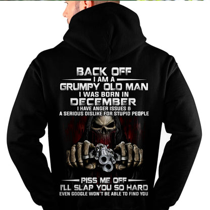 December - Grumpy Old Man T-Shirt – Funny Skull Gun Graphic Tee for Men - HLT12 (SKU09-109-12)
