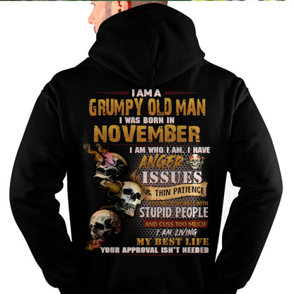 November - Grumpy Old Man T-Shirt - Funny Skull Anger Issues Tee - Perfect Gift For Men HLT11 (SKU08-67-11)