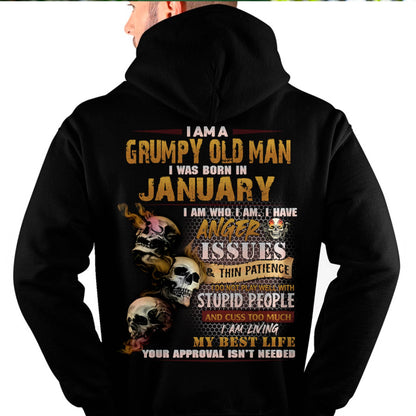 January - Grumpy Old Man T-Shirt - Funny Skull Anger Issues Tee - Perfect Gift For Men HLT01 (SKU08-67-01)