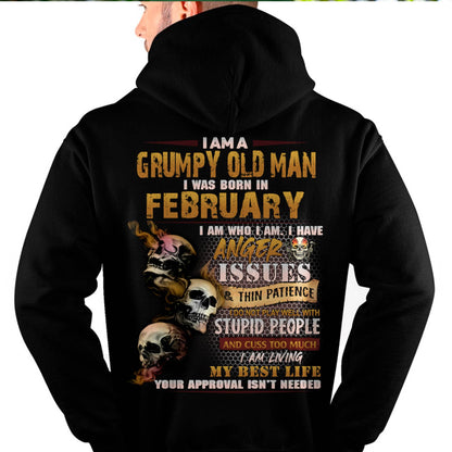 February - Grumpy Old Man T-Shirt - Funny Skull Anger Issues Tee - Perfect Gift For Men HLT02 (SKU08-67-02)