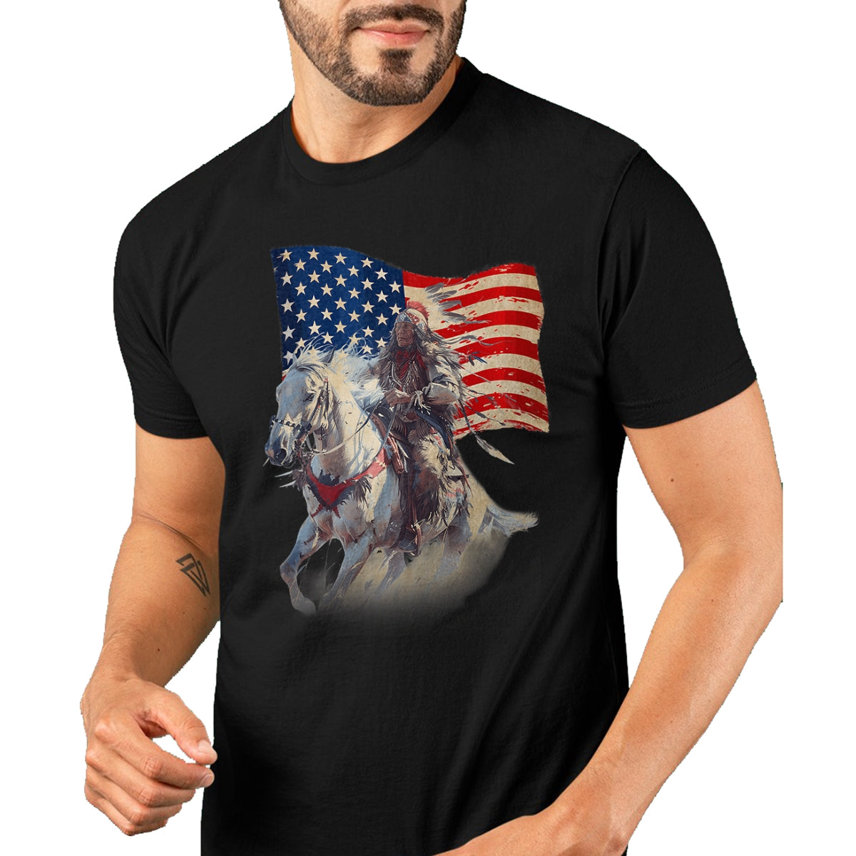 Native American T-Shirts, Vintage Native American Unisex T-Shirt/Hoodie/Sweatshirt HLT00 - Native American Day Flag Indian Riding Horse 4th of July T-Shirt (1)
