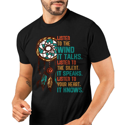Native American T-Shirts, Vintage Native American Unisex T-Shirt/Hoodie/Sweatshirt HLT00 - Listen To The Wind It Talks Fun Native American Day Graphic Long Sleeve T-Shirt (1)