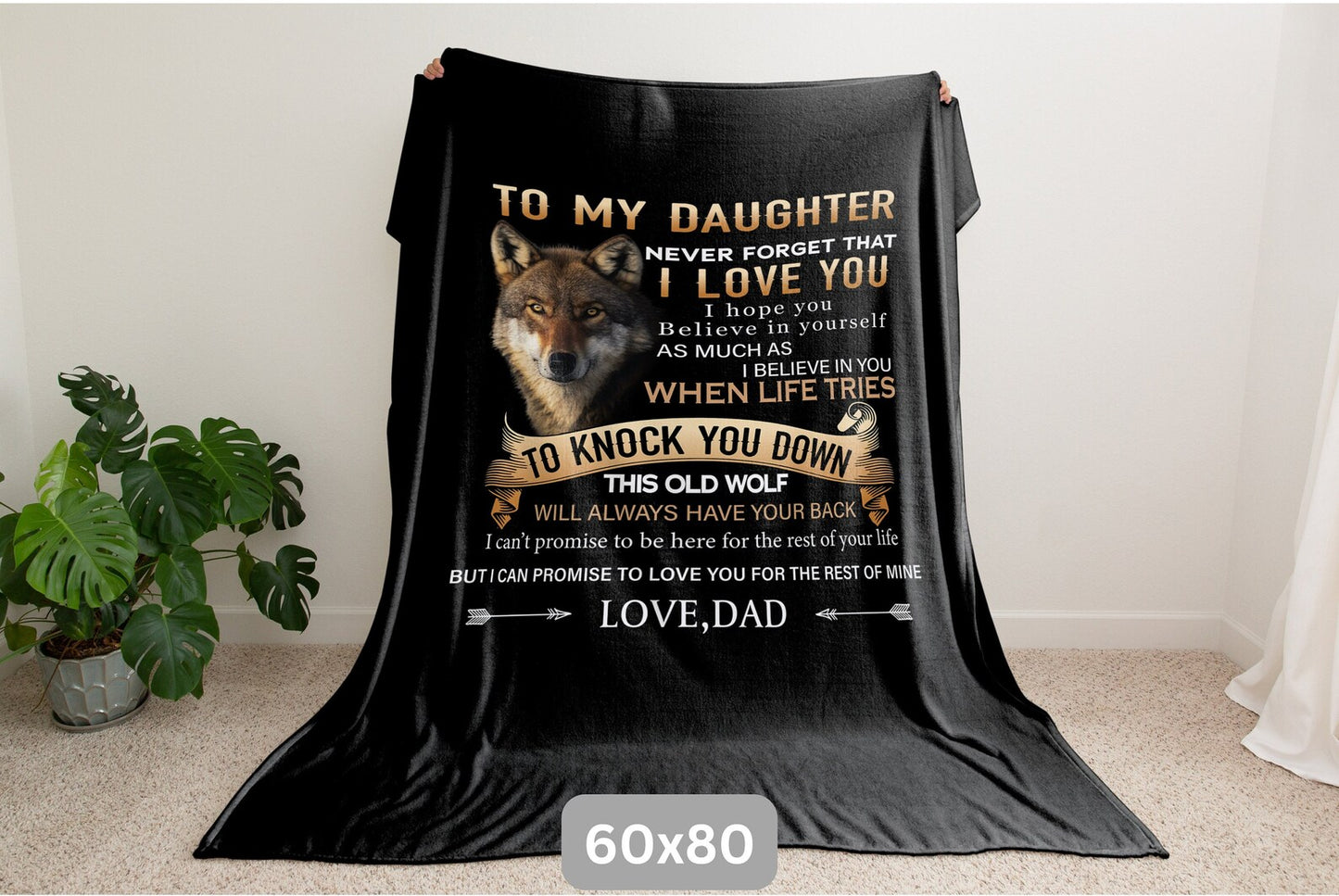 Gift to Daughter, Never Forget I Love You Blanket - Wolf - From Dad