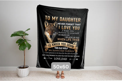 Gift to Daughter, Never Forget I Love You Blanket - Wolf - From Dad