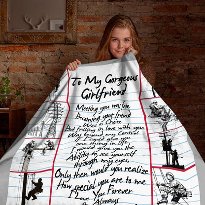 To My Gorgeous Girlfriend Blanket, Lineman Gift for Girlfriend, Romantic Birthday Christmas Gift From Boyfriend