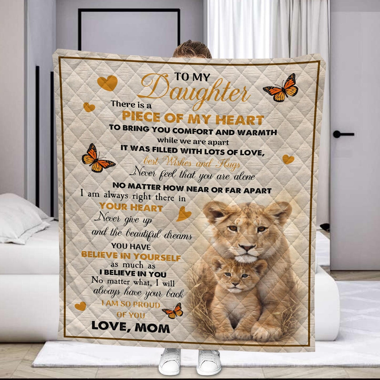 There Is A Piece Of My Heart, Lion & Cub Sherpa Blanket, Birthday Gift for Daughter - From Mom