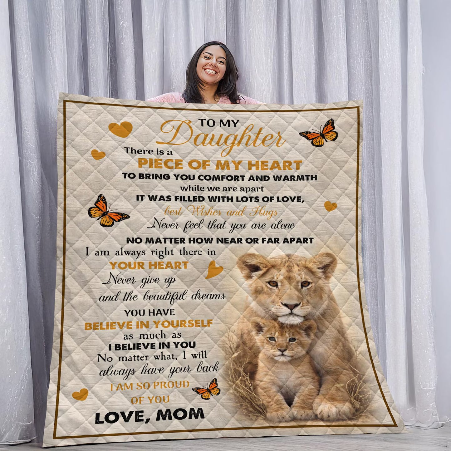 There Is A Piece Of My Heart, Lion & Cub Sherpa Blanket, Birthday Gift for Daughter - From Mom