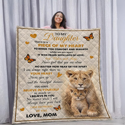 There Is A Piece Of My Heart, Lion & Cub Sherpa Blanket, Birthday Gift for Daughter - From Mom