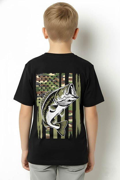 YOUTH CAMO FISHING BASS FISH AMERICAN FLAG PATRIOTIC MEN BOY- SHIRT FOR MEN - HLT00 ( SKU2609-TM-04)