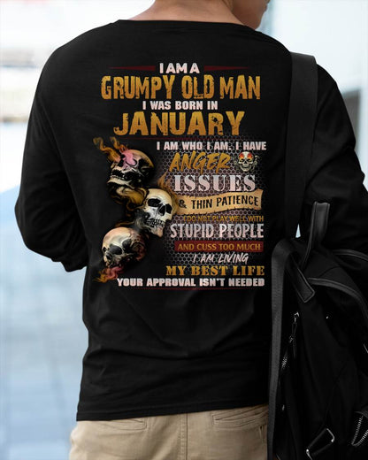 January - Grumpy Old Man T-Shirt - Funny Skull Anger Issues Tee - Perfect Gift For Men HLT01 (SKU08-67-01)