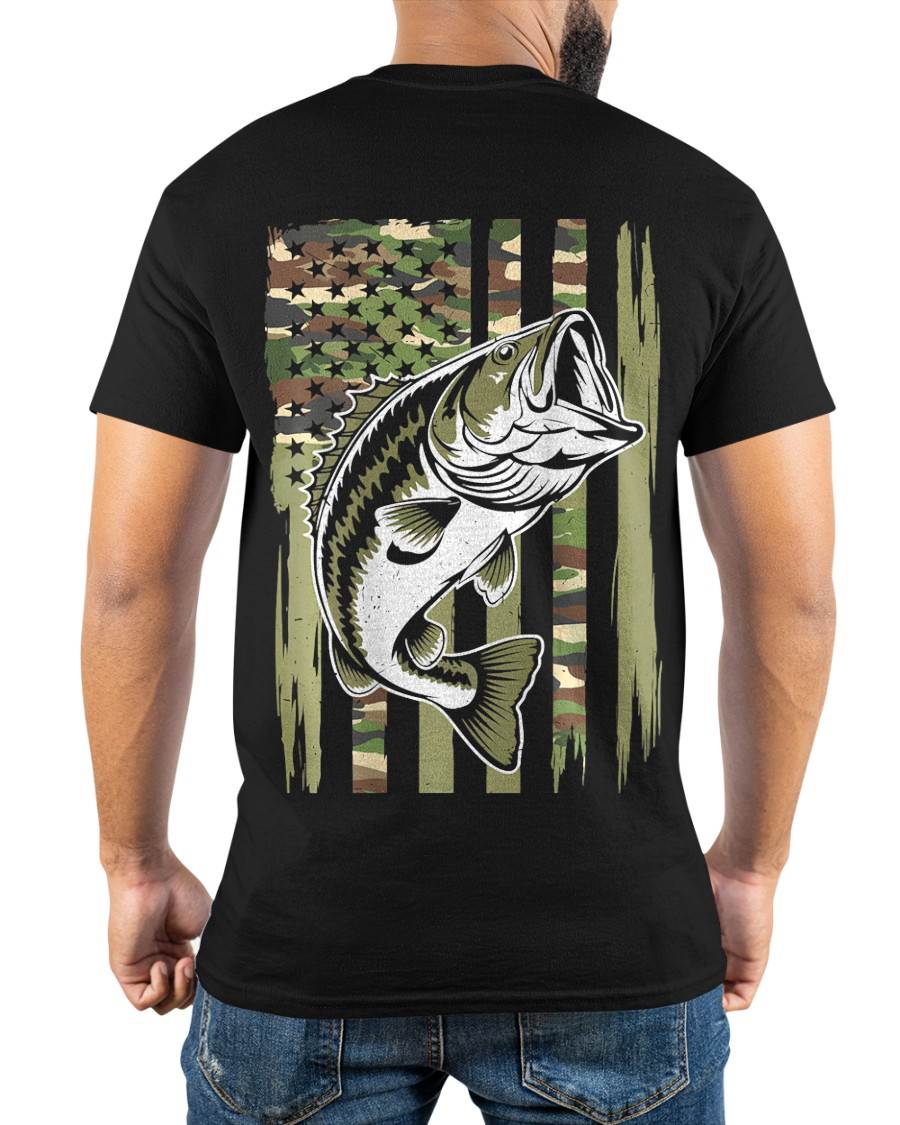 YOUTH CAMO FISHING BASS FISH AMERICAN FLAG PATRIOTIC MEN BOY- SHIRT FOR MEN - HLT00 ( SKU2609-TM-04)