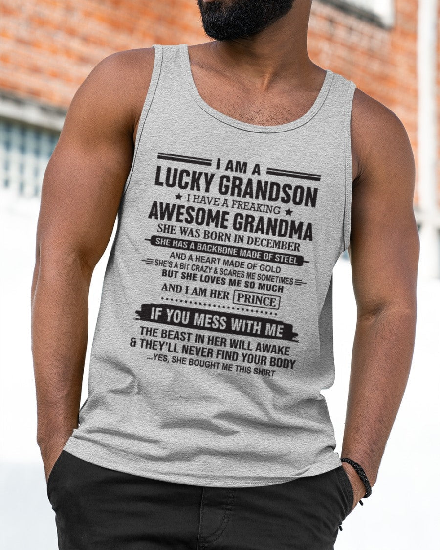 I Am A Lucky Grandson T-Shirt – Birthday Gift From December Grandma / Woman - kien12 (SKU11-29-12)