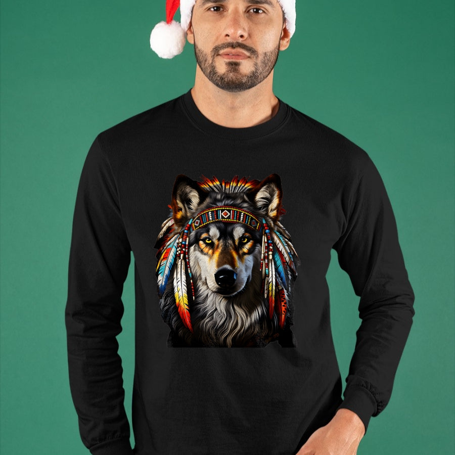 Native American T-Shirts, Vintage Native American Unisex T-Shirt/Hoodie/Sweatshirt HLT00 - Native American Wolf - Indian Wolf T-Shirt (1)