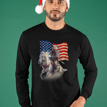 Native American T-Shirts, Vintage Native American Unisex T-Shirt/Hoodie/Sweatshirt HLT00 - Native American Day Flag Indian Riding Horse 4th of July T-Shirt (1)